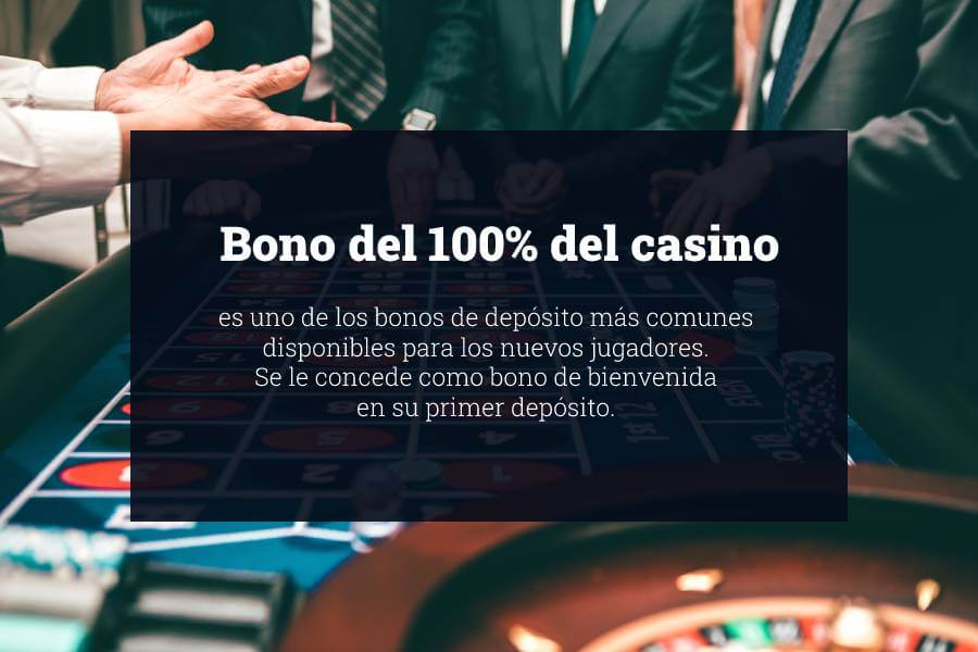 Un bono de casino del 100% es uno de los bonos de depósito más comunes disponibles para los nuevos jugadores. Se le concede como bonos de bienvenida en su primer depósito. Y, si tienes suerte, como bono de recarga cuando vuelvas.